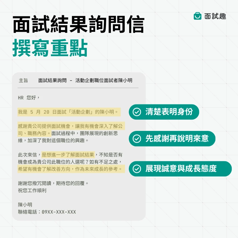 面試結果詢問信-錄取通知-信件範本-說明